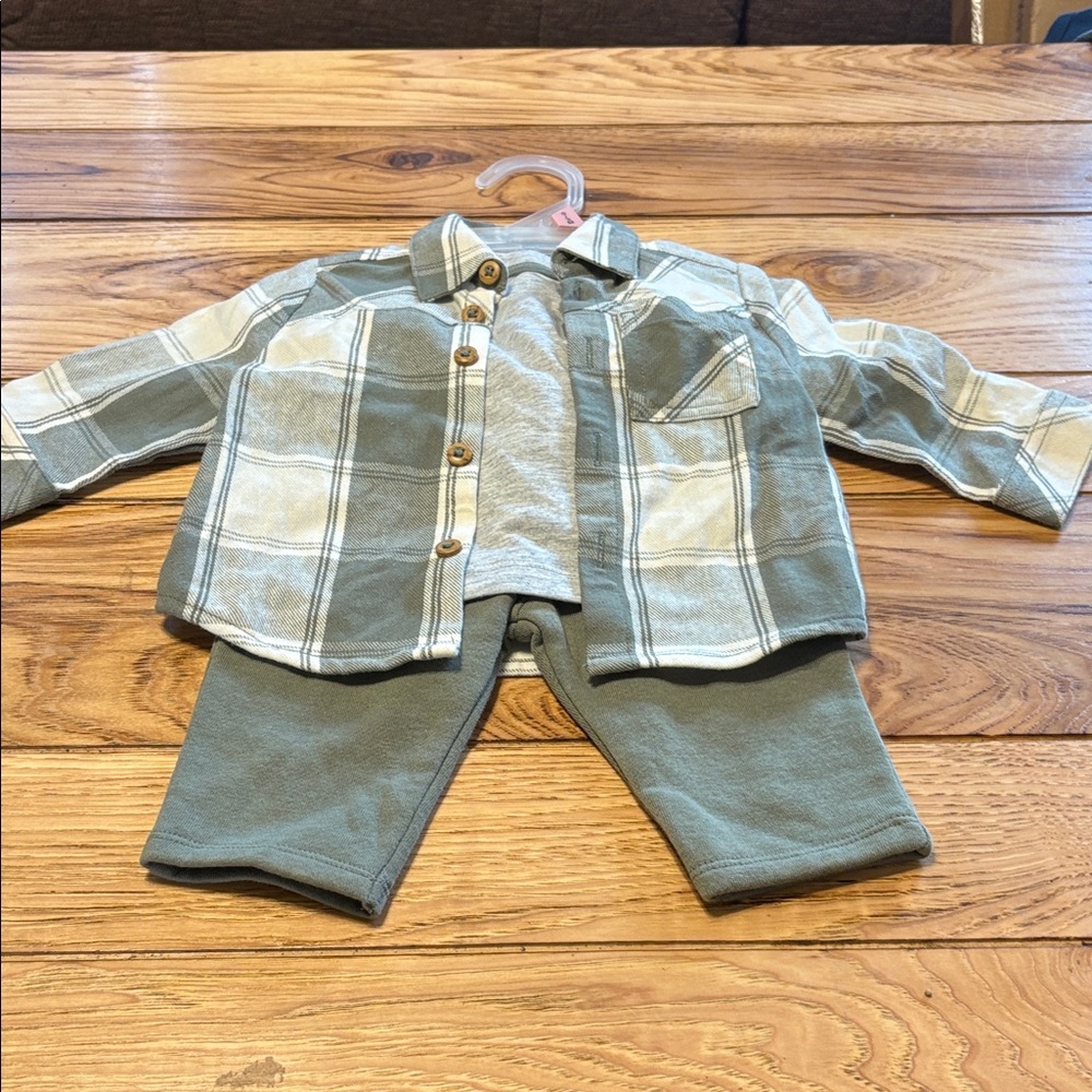 Wonder Nation Green Plaid Baby Set NWOT